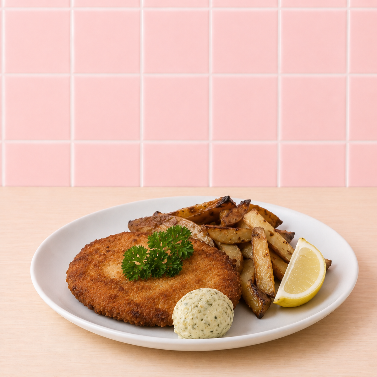 Kycklingschnitzel med klyftpotatis