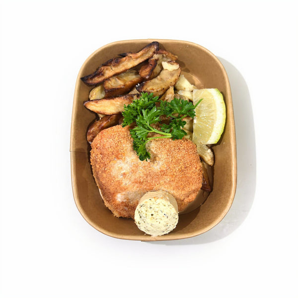 Kycklingschnitzel med klyftpotatis